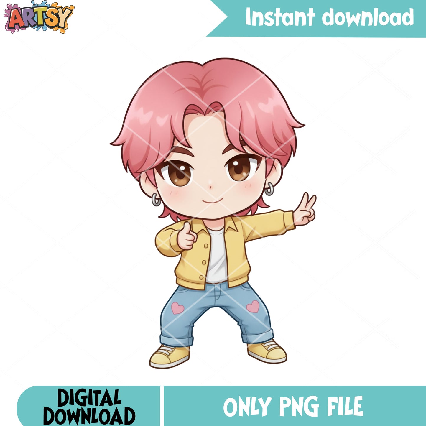 Sticker chibi boy png, anime boy png, boy pink hair png