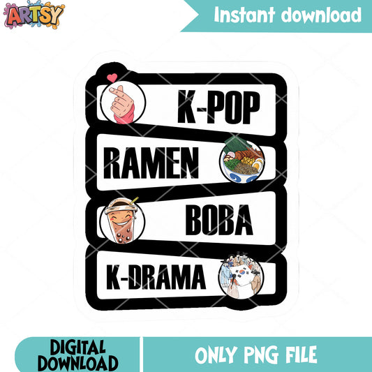 Sticker kpop ramen png, boba kdrama png, sticker list kpop png