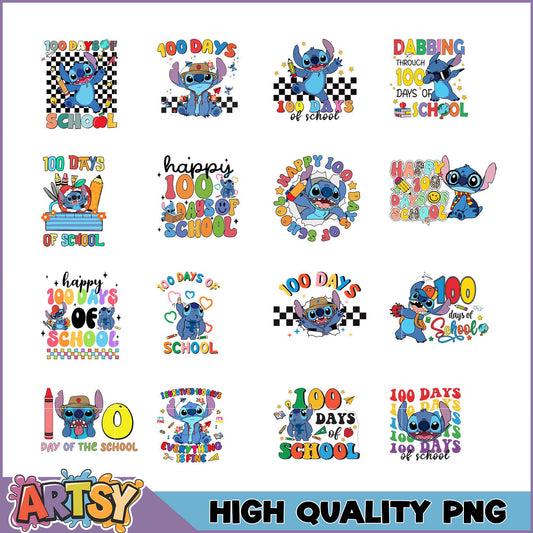 Stitch 100 Days of School PNG Bundle