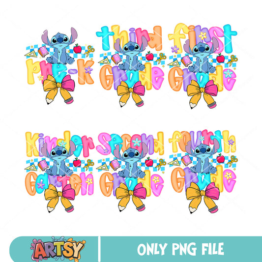 Stitch 6th grade school png bundle, school stitch png, pencil bow png