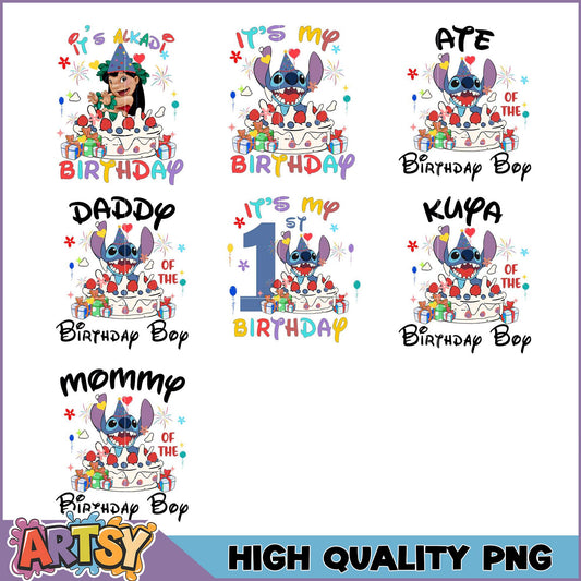 Stitch Birthday PNG Bundle High-Quality Designs