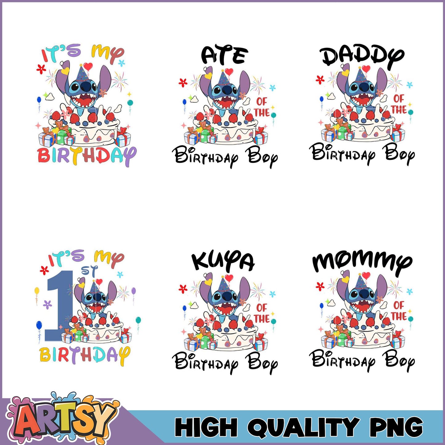 Stitch Birthday PNG Bundle High Quality Designs