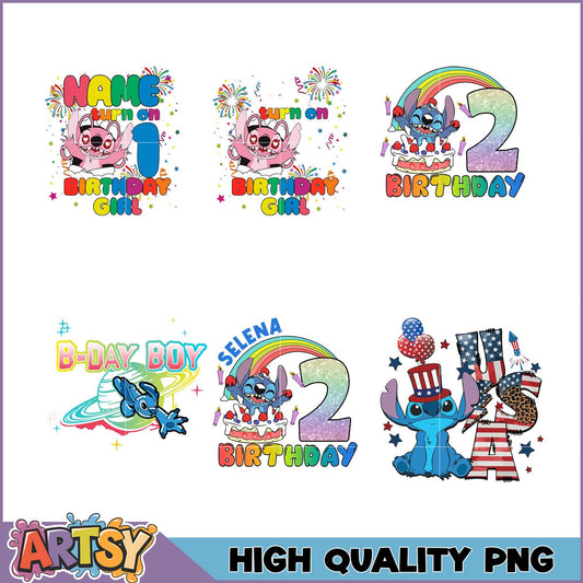 Stitch Birthday PNG Bundle High Quality Images