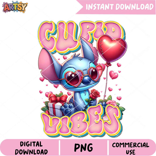 Stitch Cupid Vibes Png, Lilo & Stitch Png, Valentines Png