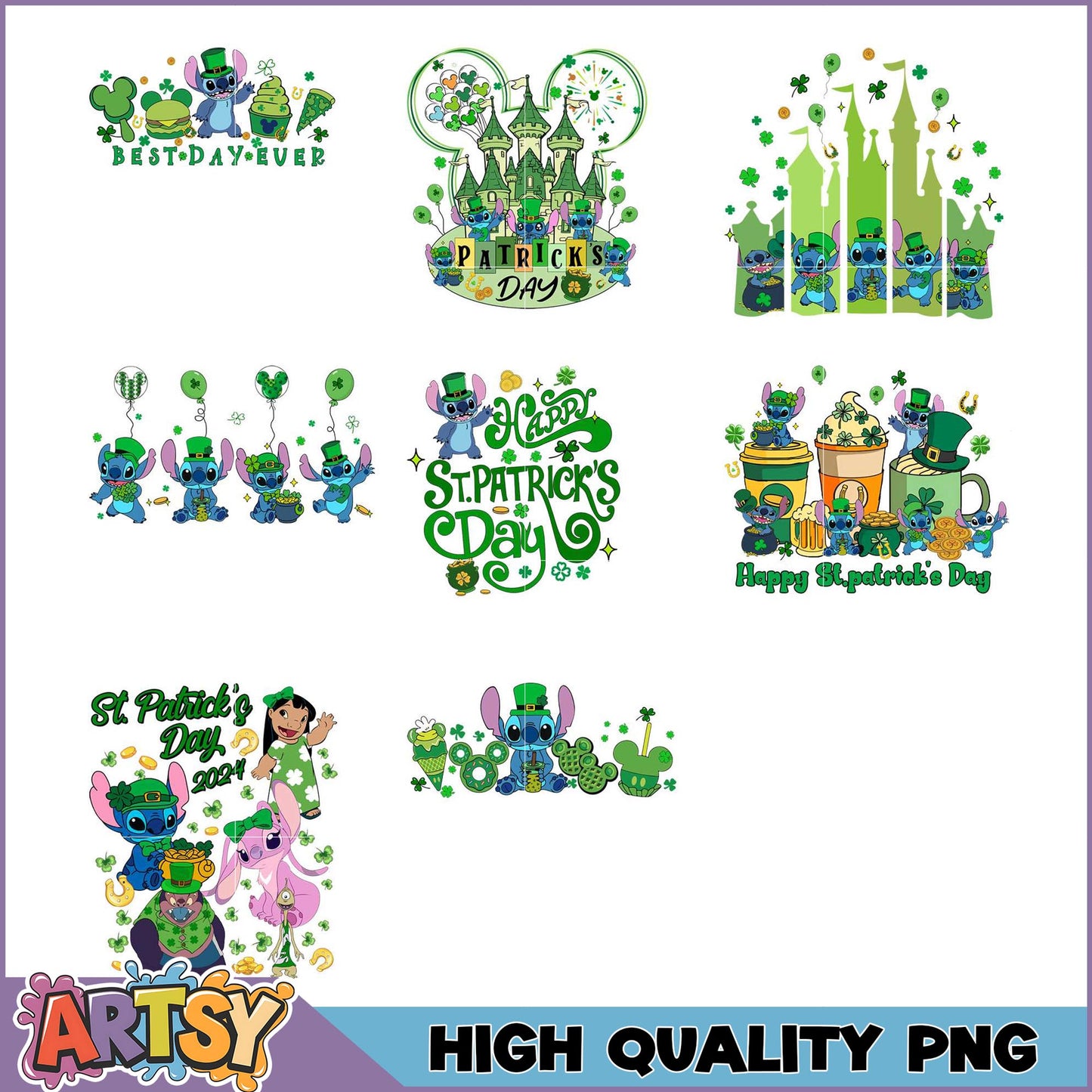 Stitch St Patricks Day PNG Bundle High Quality Graphics