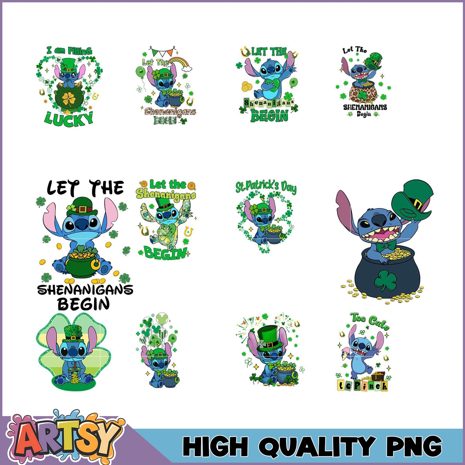 Stitch St Patricks Day PNG Bundle for Fun Crafts and Projects