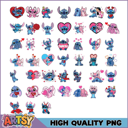 Stitch Valentine PNG Bundle High Quality Images