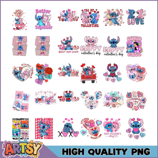 Stitch Valentine's PNG Bundle High Quality Designs