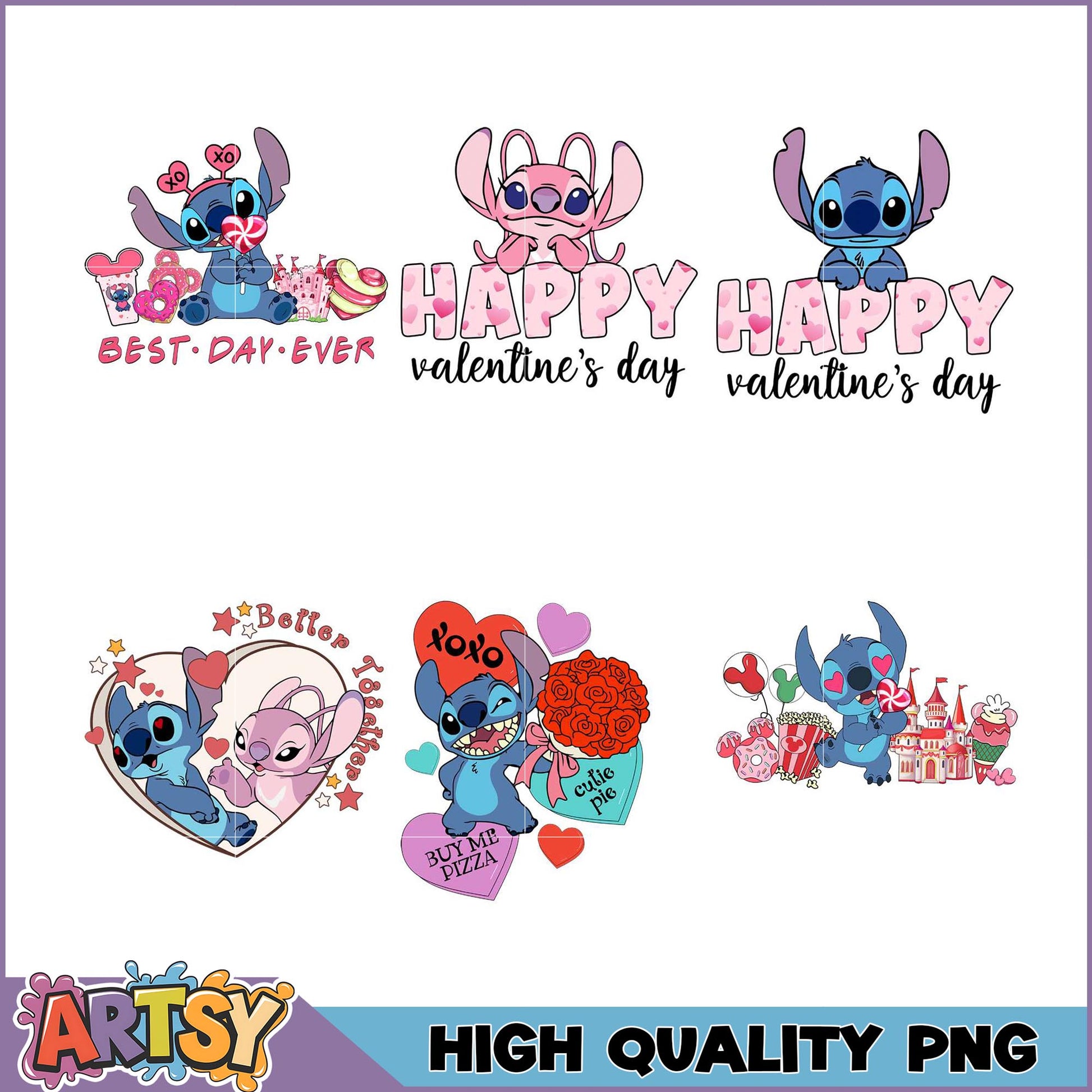 Stitch Valentines PNG Bundle High Quality Designs