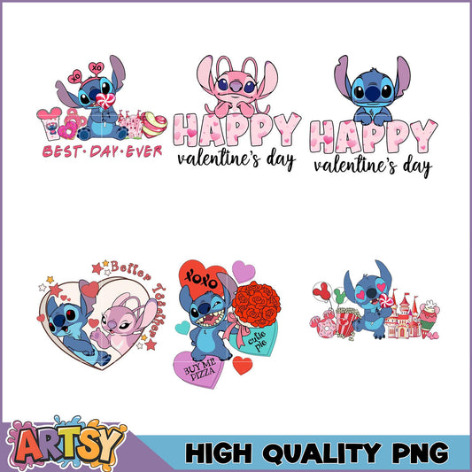 Stitch Valentines PNG Bundle High Quality Designs