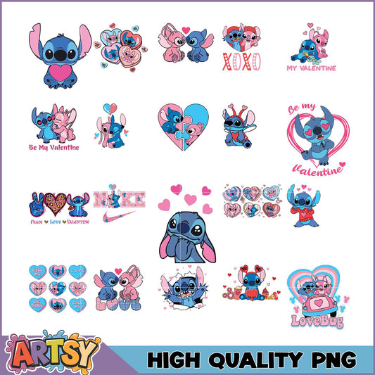 Stitch Valentines PNG Bundle High Quality Images