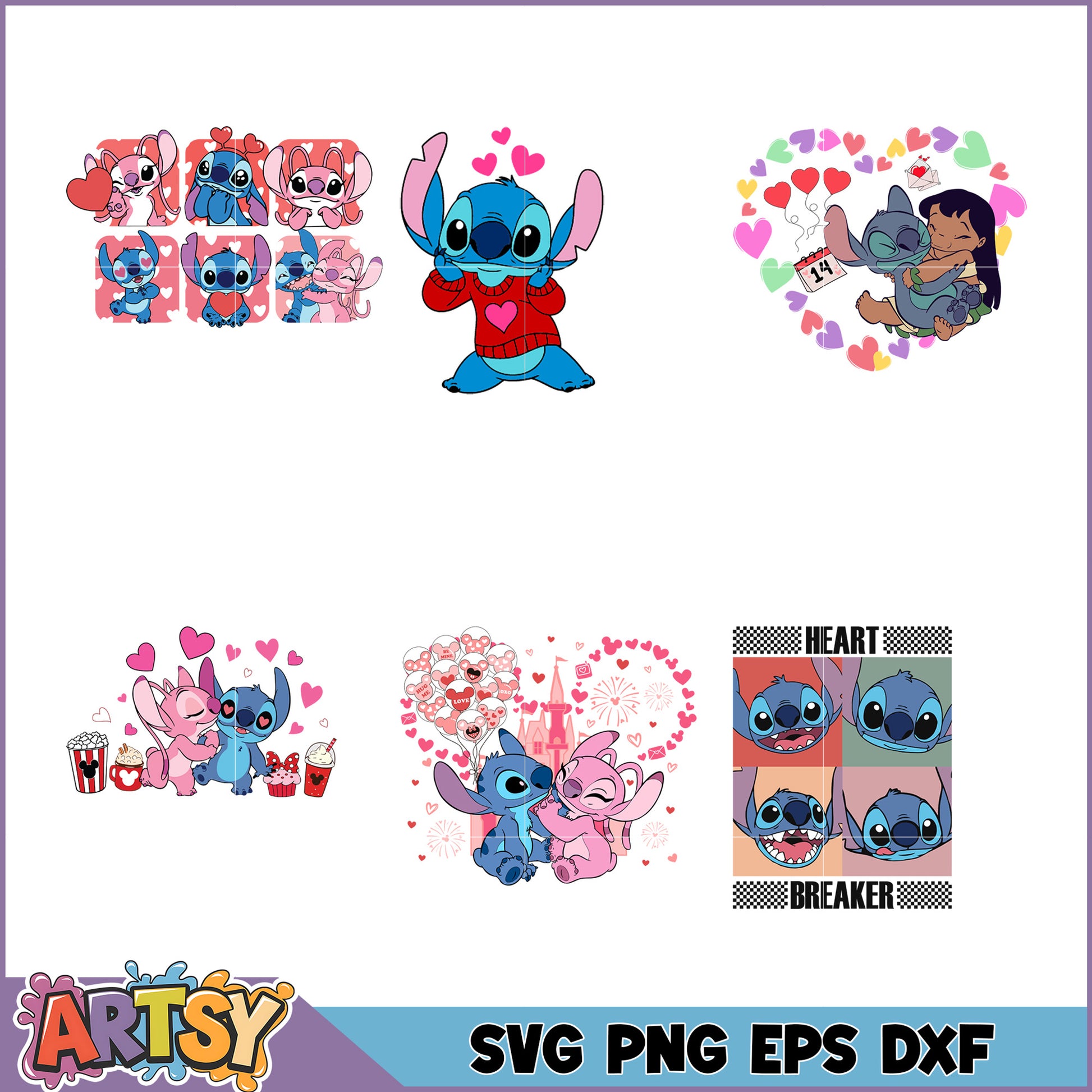Stitch Valentines SVG Bundle PNG EPS DXF