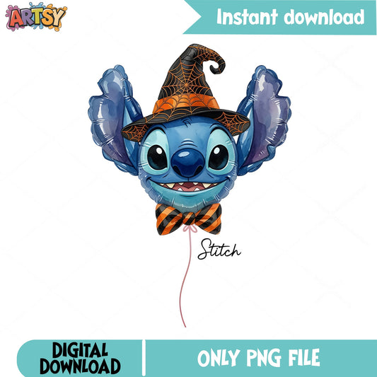 Stitch Halloween Balloon PNG, Disney Halloween PNG, Witch Hat PNG