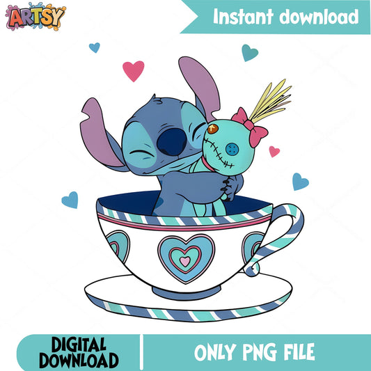 Stitch In Teacup With Scrump PNG, Lilo And Stitch PNG, Disney PNG