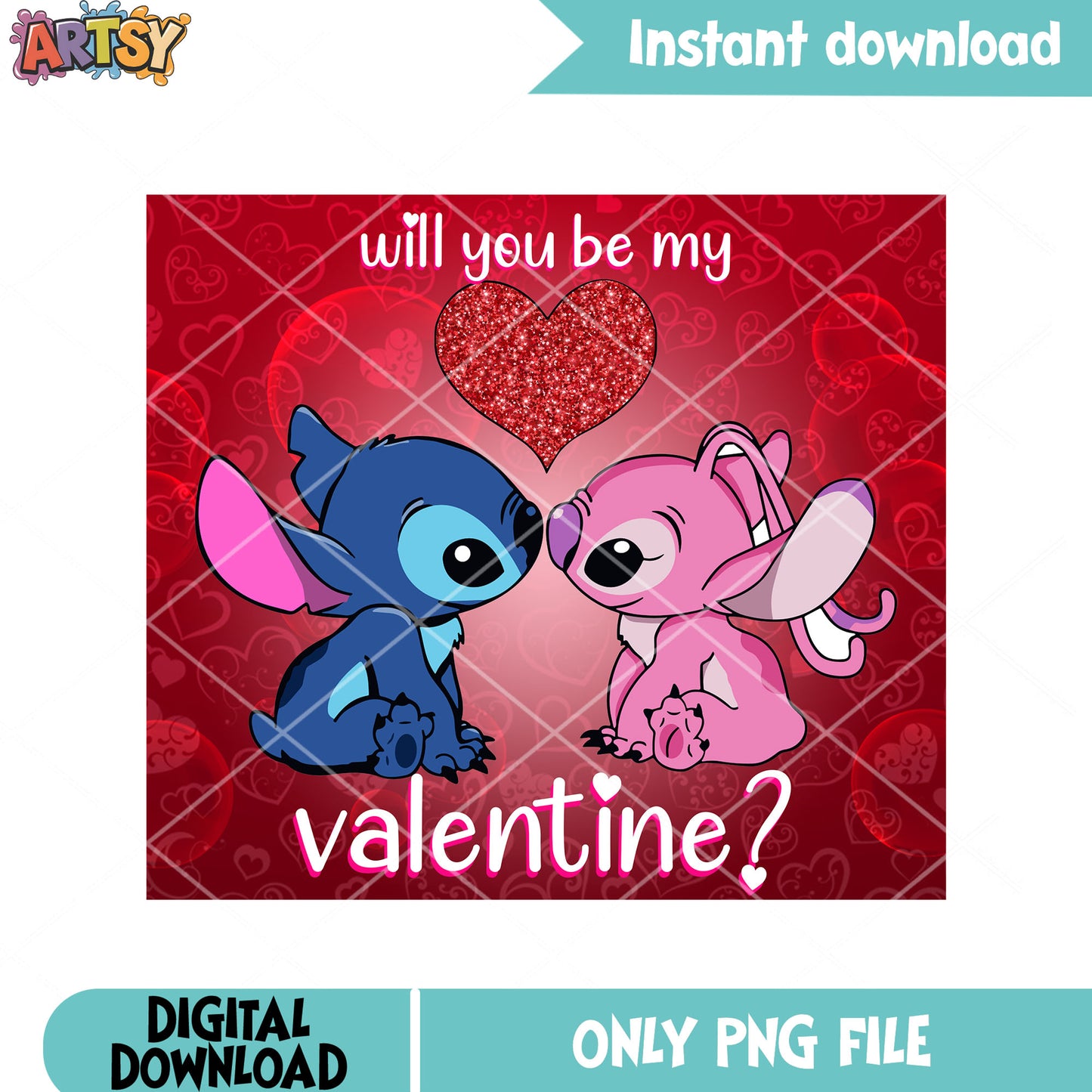 Stitch and angel valentine png, lilo and stitch png, valentine couple png