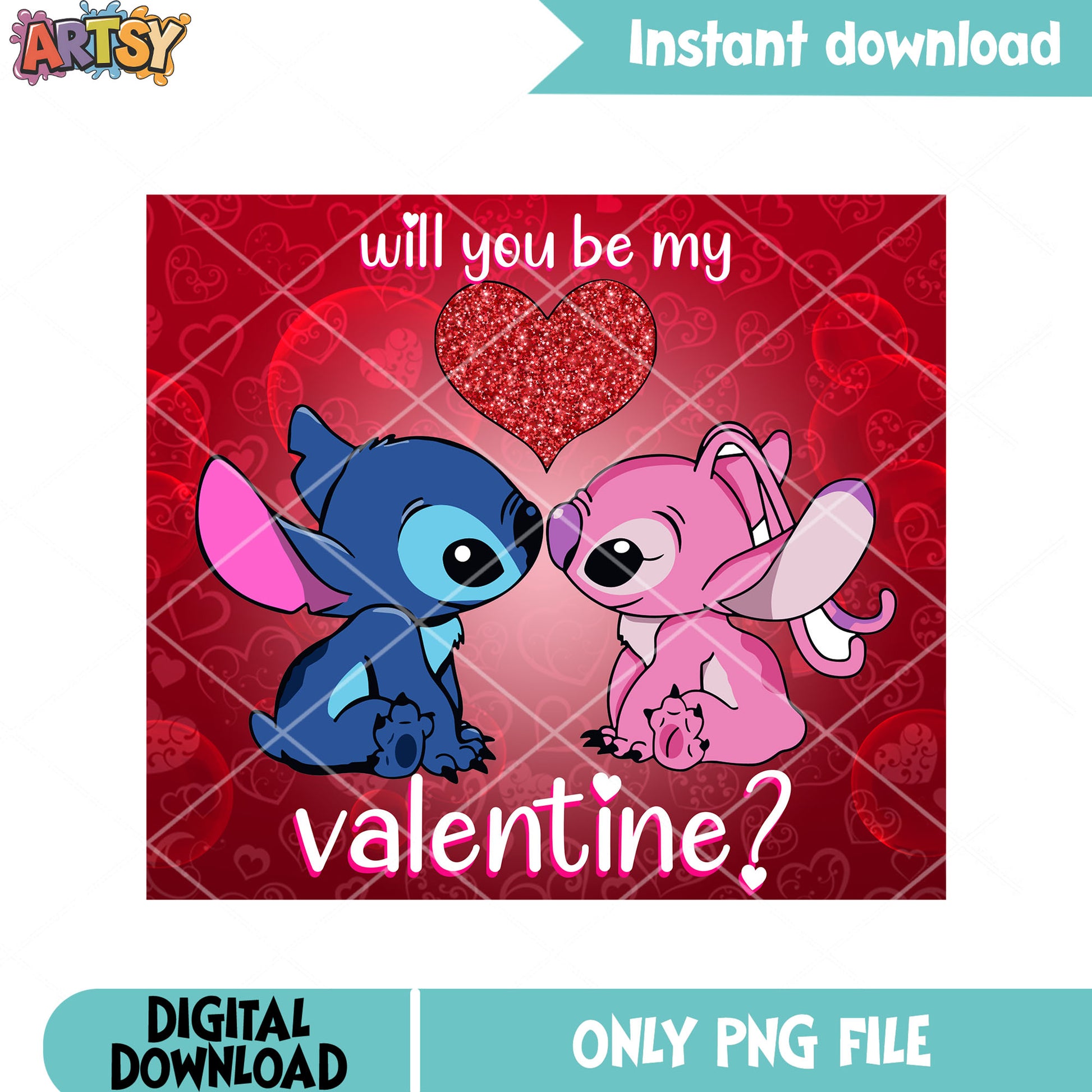 Stitch and angel valentine png, lilo and stitch png, valentine couple png