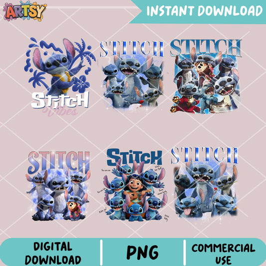 Stitch blue vibes png bundle, stitch new movie png, disney stitch png