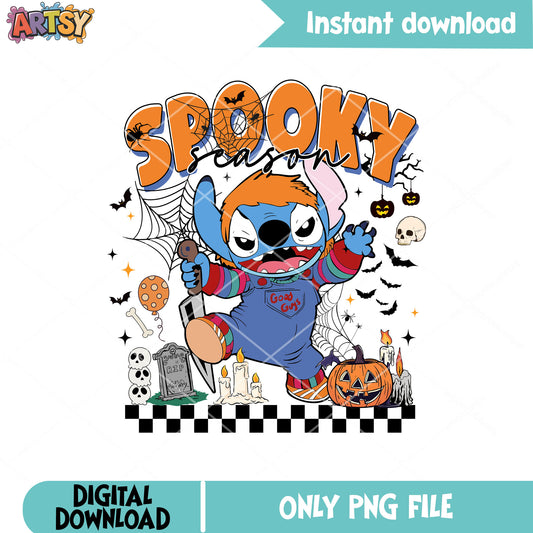 Stitch chucky horror png, chucky horror​ png, stitch halloween png