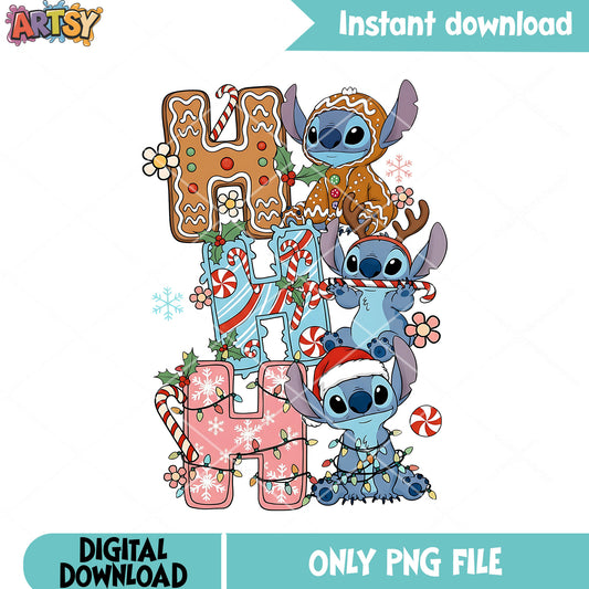 Stitch costume christmas png, reindeer horn png, santa costume png