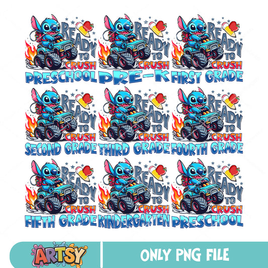 Stitch crush grade png bundle, stitch school png, back to school png