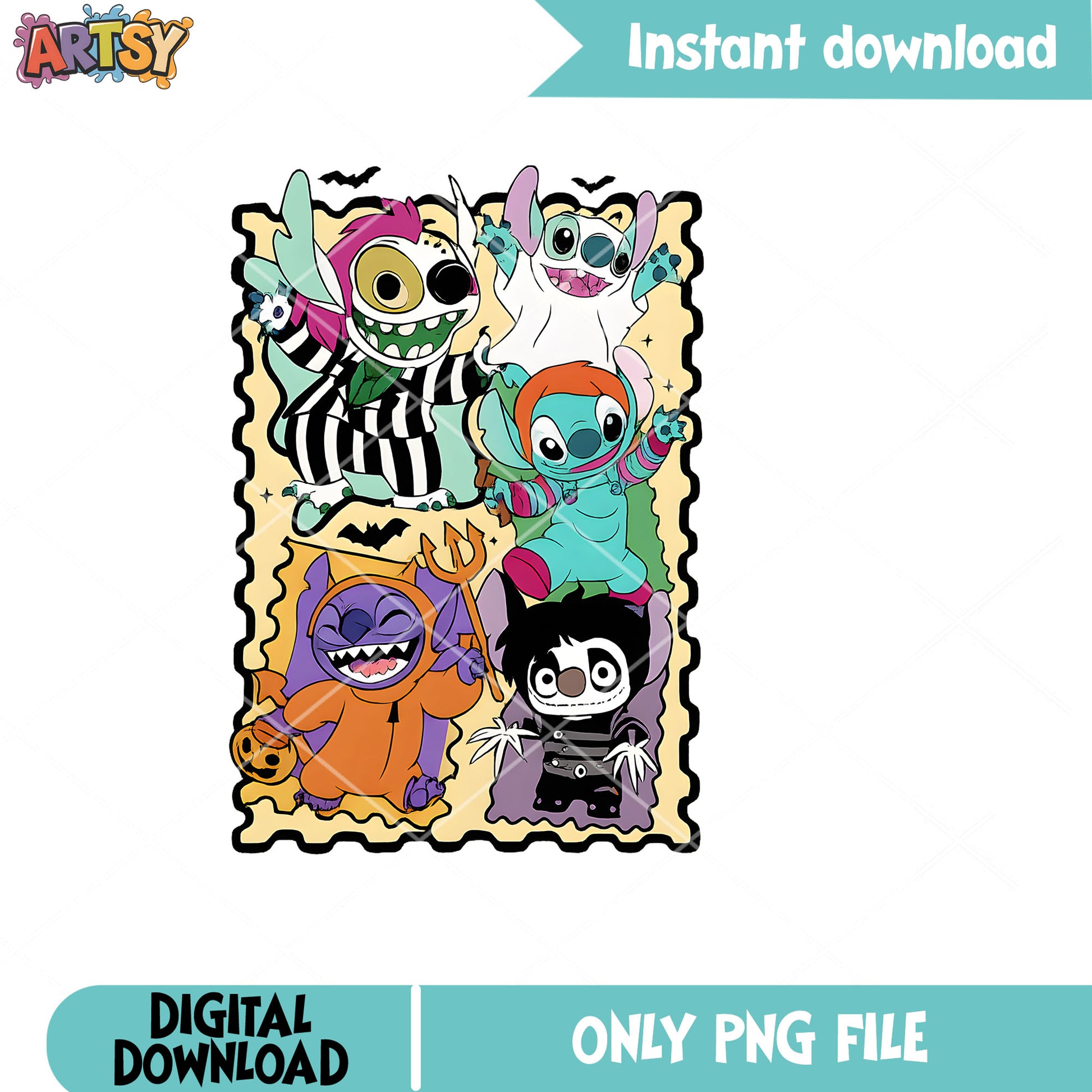 Stitch disney horror vibes png, stitch halloween png, halloween vibes png