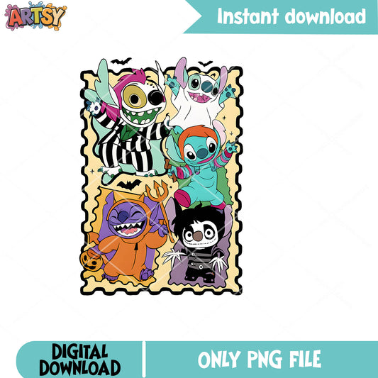 Stitch disney horror vibes png, stitch halloween png, halloween vibes png