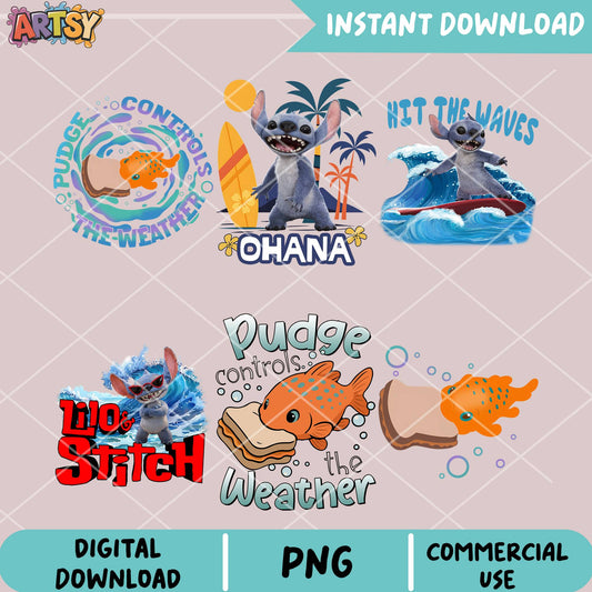 Stitch disney ohana png bundle, ohana stitch png, stitch hawaii png