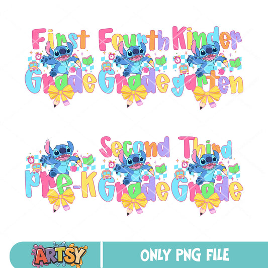 Stitch grade school png bundle, stitch school​ png, 100 days of school png