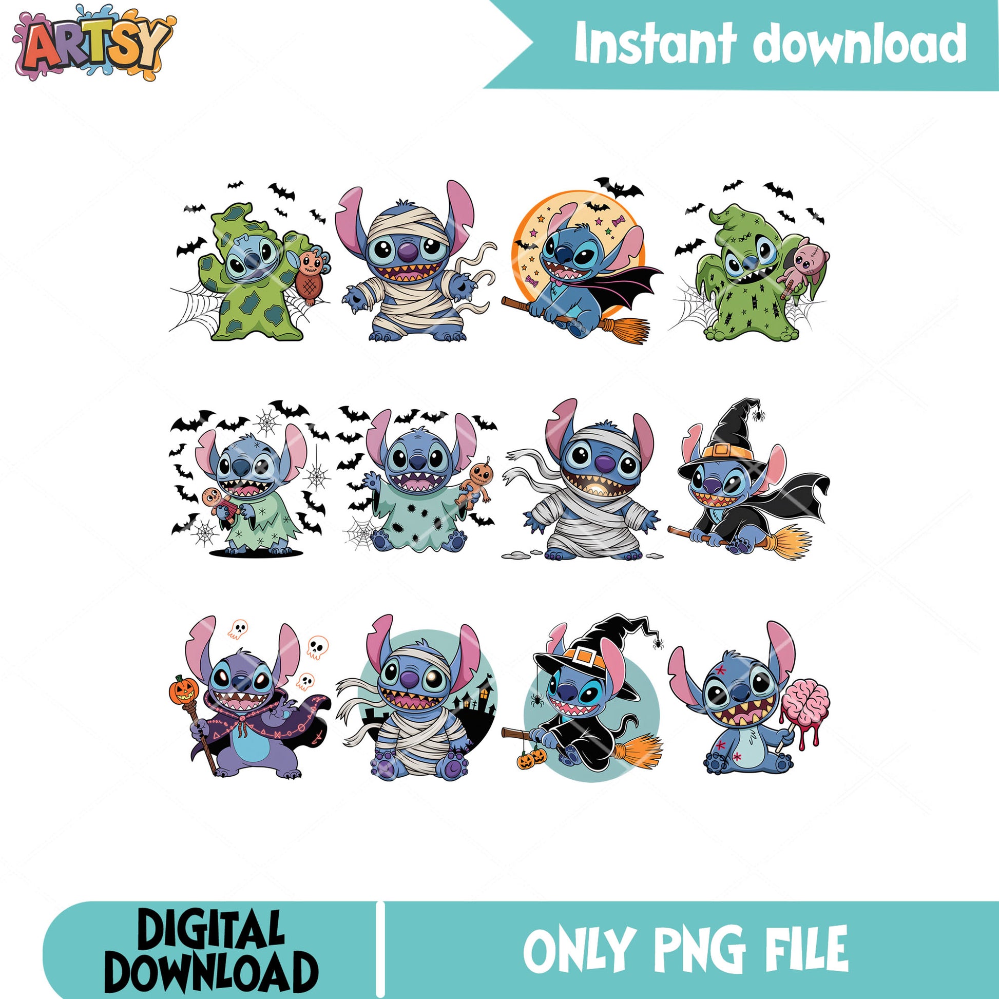 Stitch horror costume png bundle, stitch halloween png, disney stitch png
