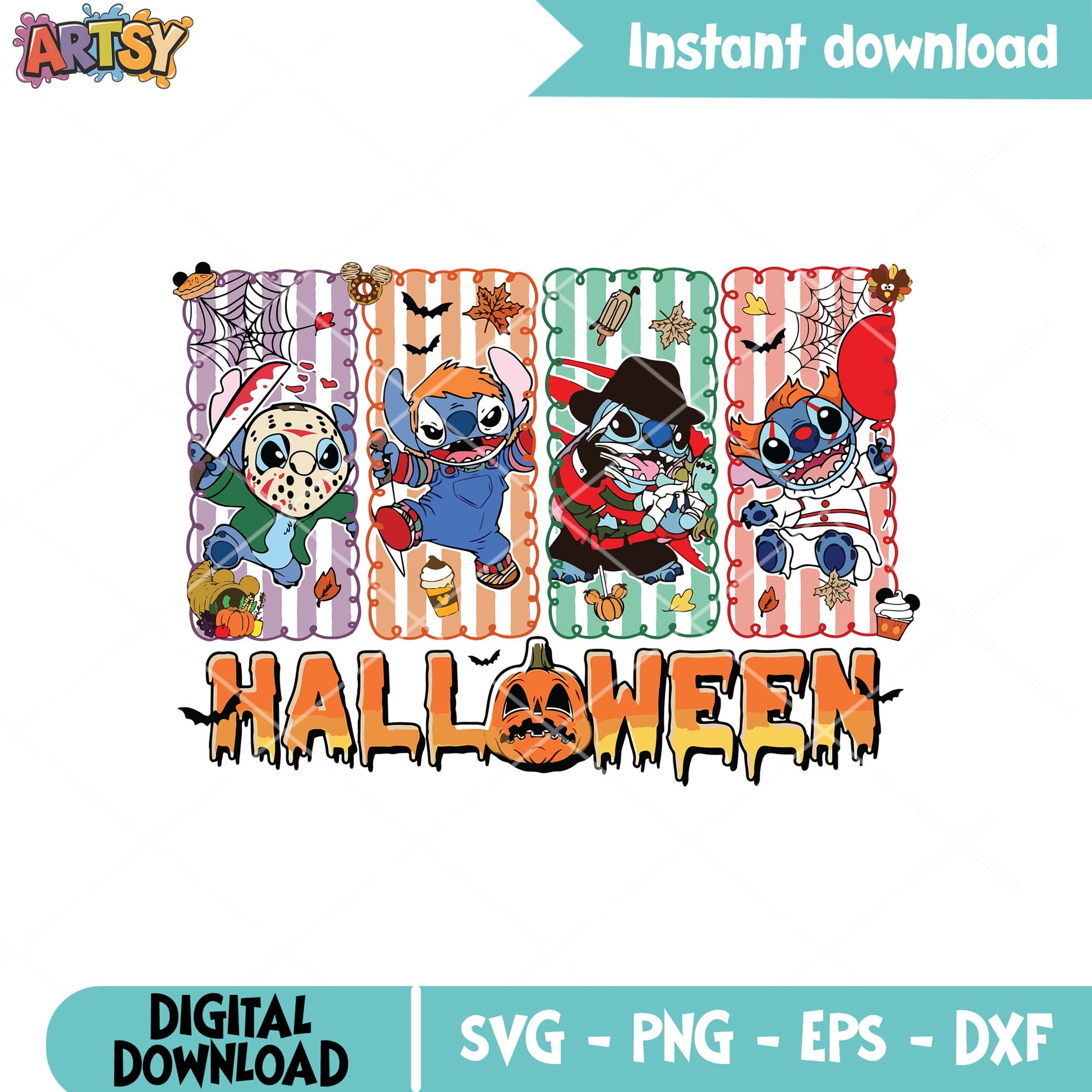 Stitch horror halloween svg, halloween stitch svg, horror movies svg