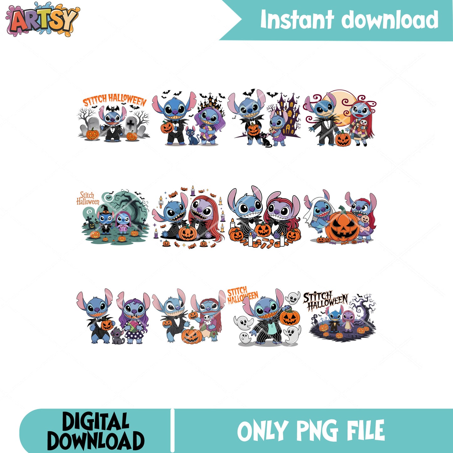 Stitch in nightmare png bundle, stitch halloween png, halloween nightmare png
