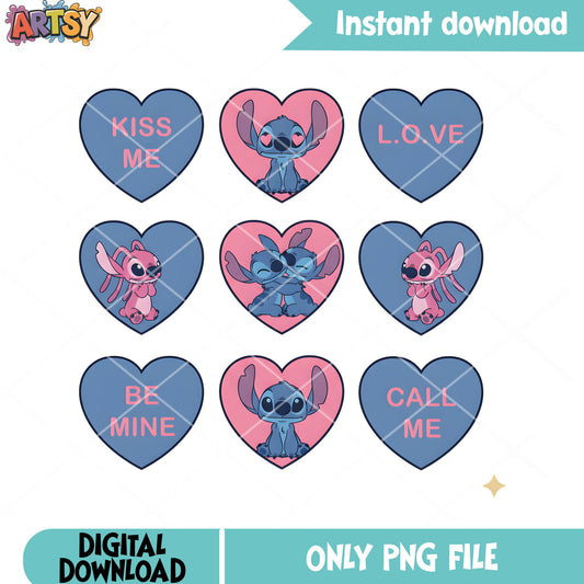 Stitch kiss me angel valentine png, valentines couple png, love vibes png