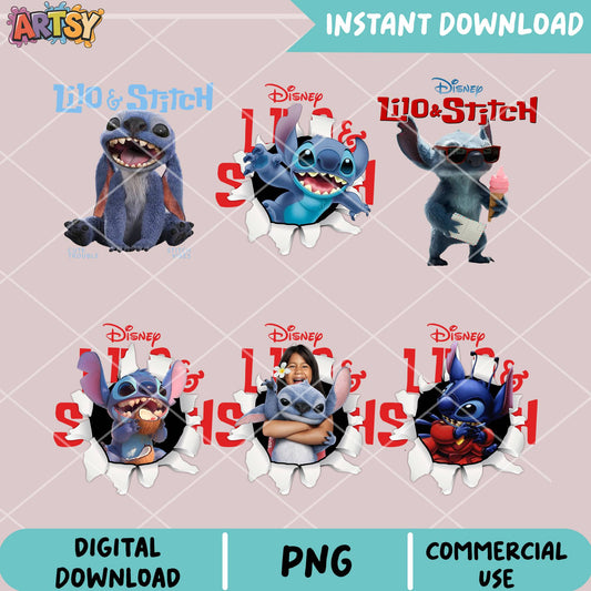 Stitch lilo movie png bundle, stitch new movie png, disney stitch png