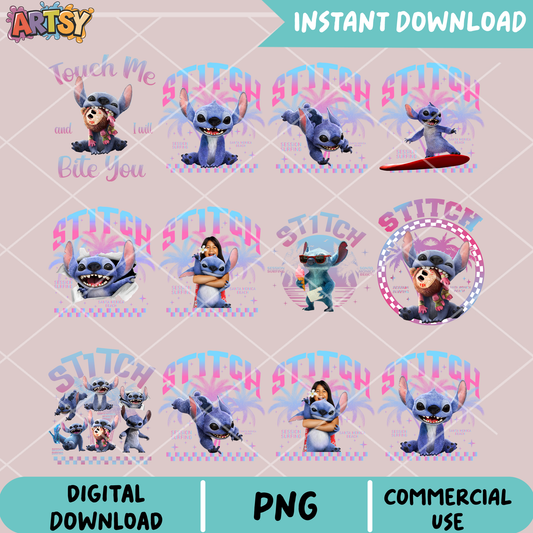 Stitch lilo pink vibes png bundle, stitch new movie png, lilo stitch png