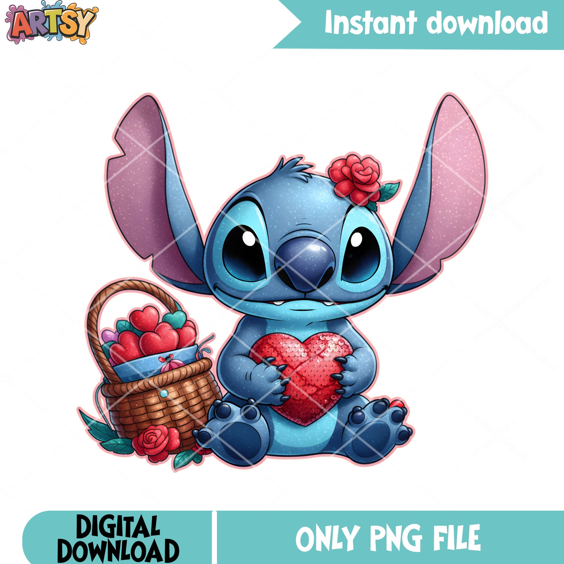 Stitch love valentine heart png, valentine gifts png, lilo and stitch png