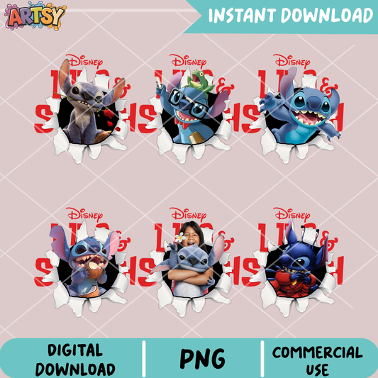 Stitch new movie png bundle, stitch lilo movie png, disney stitch png