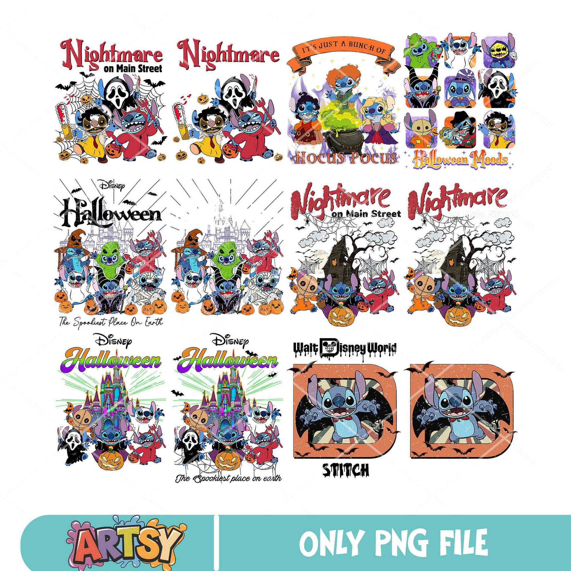 Stitch nightmare png bundle, stitch halloween png, stitch costume png