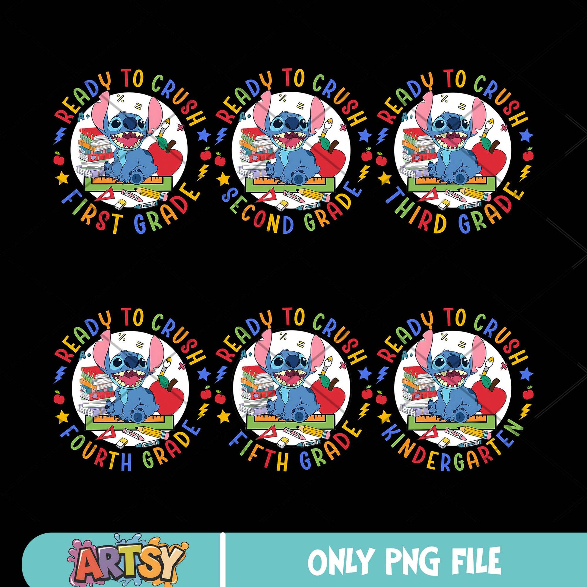 Stitch ready to crush png bundle, school stitch png, stitch disney png