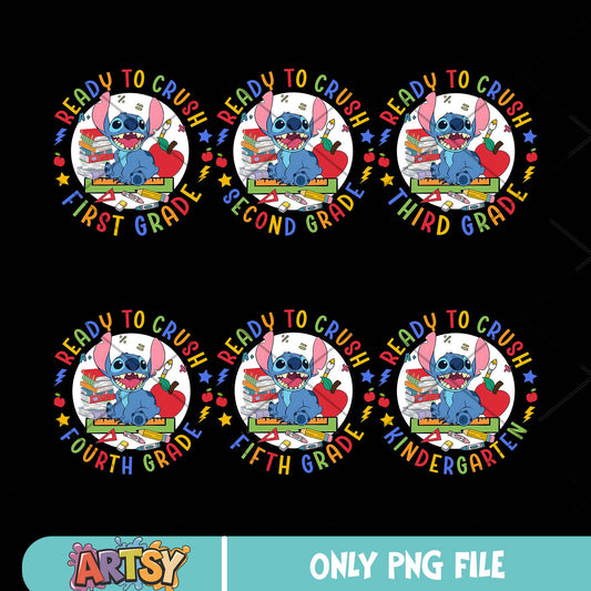 Stitch ready to crush png bundle, school stitch png, stitch disney png