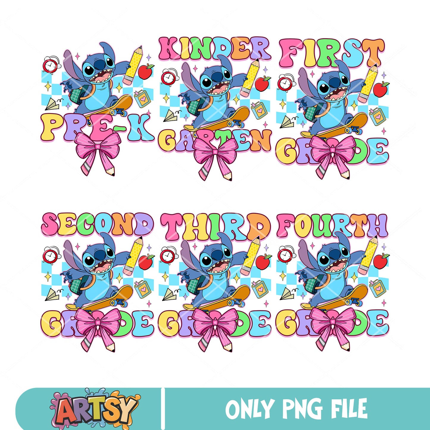 Stitch school prep png bundle, lilo and stitch 2025 png, prep school​ png