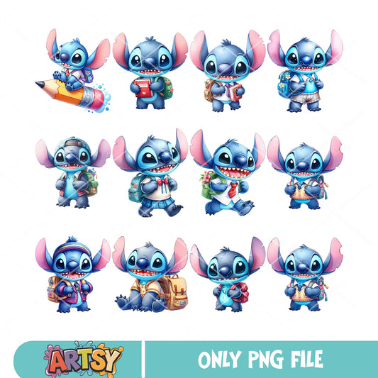Stitch school stuff png bundle, school stuff png, stitch movie​ png