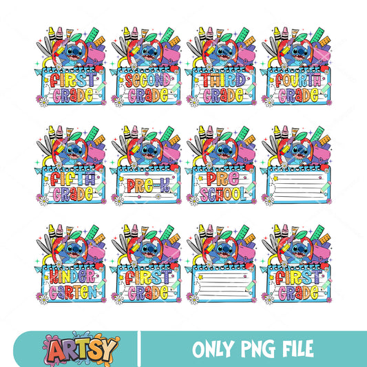 Stitch supplies​ school png bundle, stitch school png, back to school png