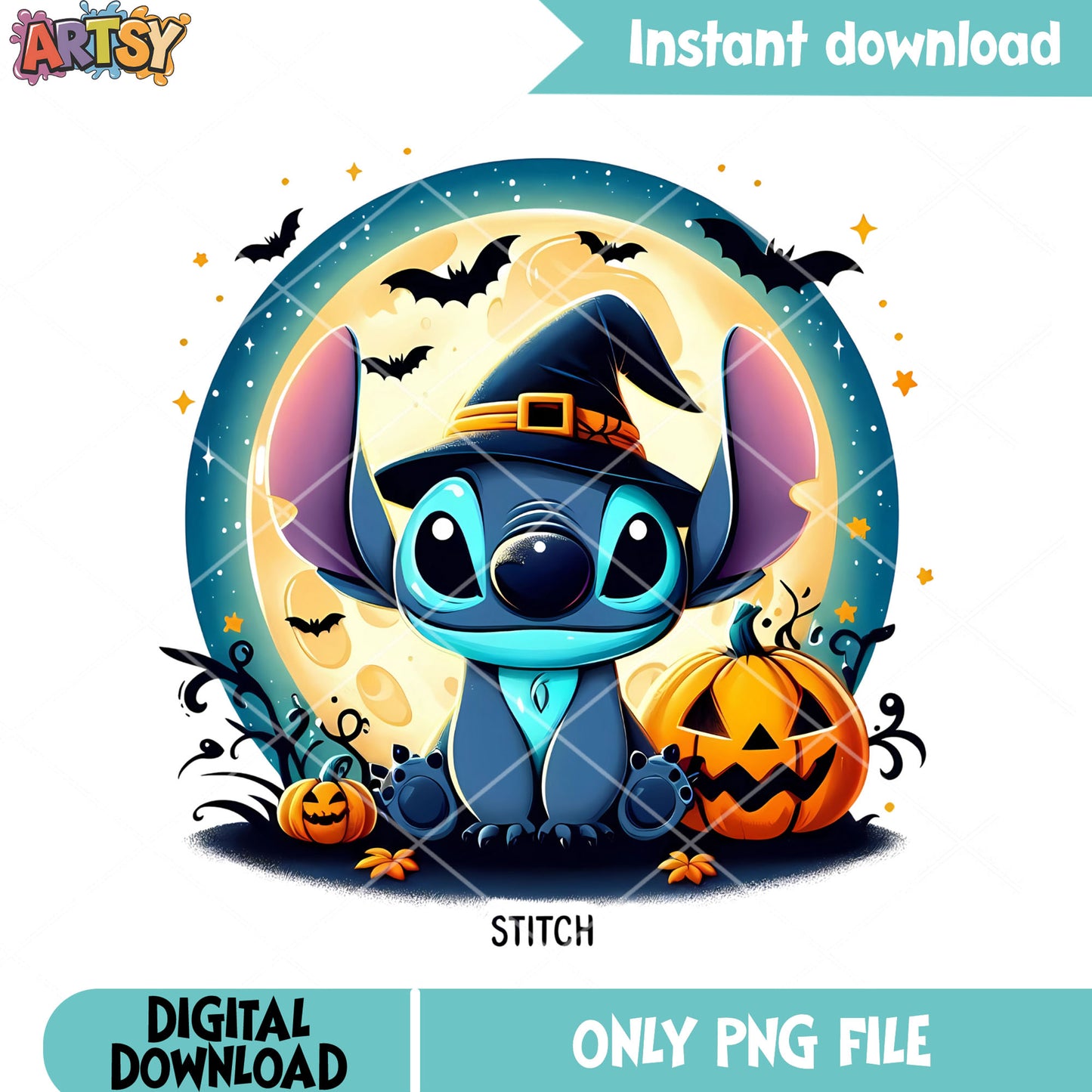 Stitch the witches hat png, spooky halloween png, wicker pumpkin png