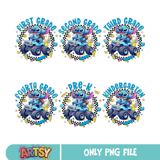 Stitch truck car grade png bundle, stitch school png, back to school png