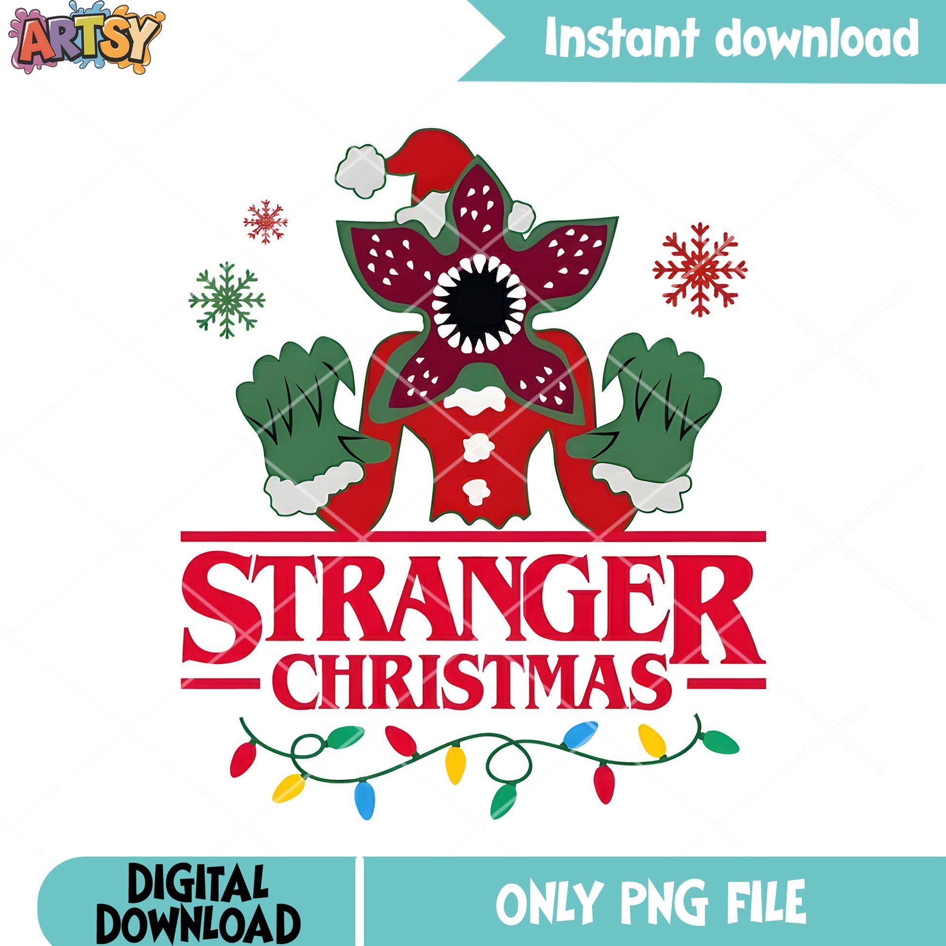 Stranger decor christmas png, demogorgon santa png, santa hat png