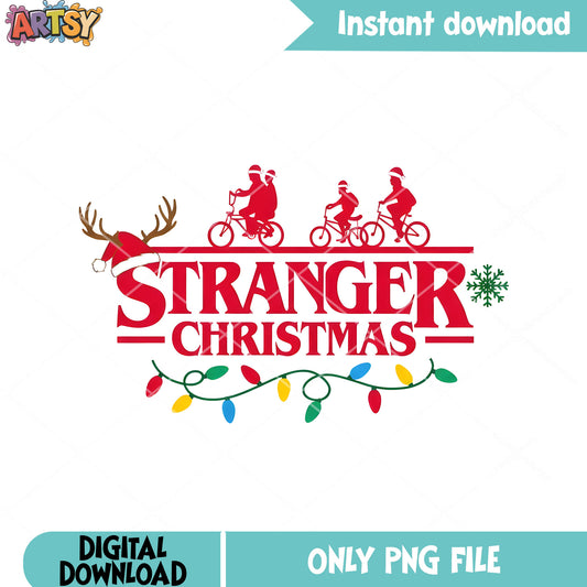 Stranger things christmas png, decoration lights png, reindeer png