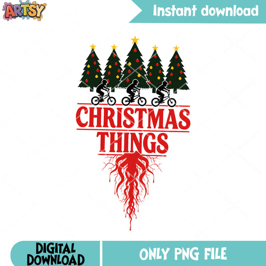 Stranger things tree png, christmas tree png, kids bike things png