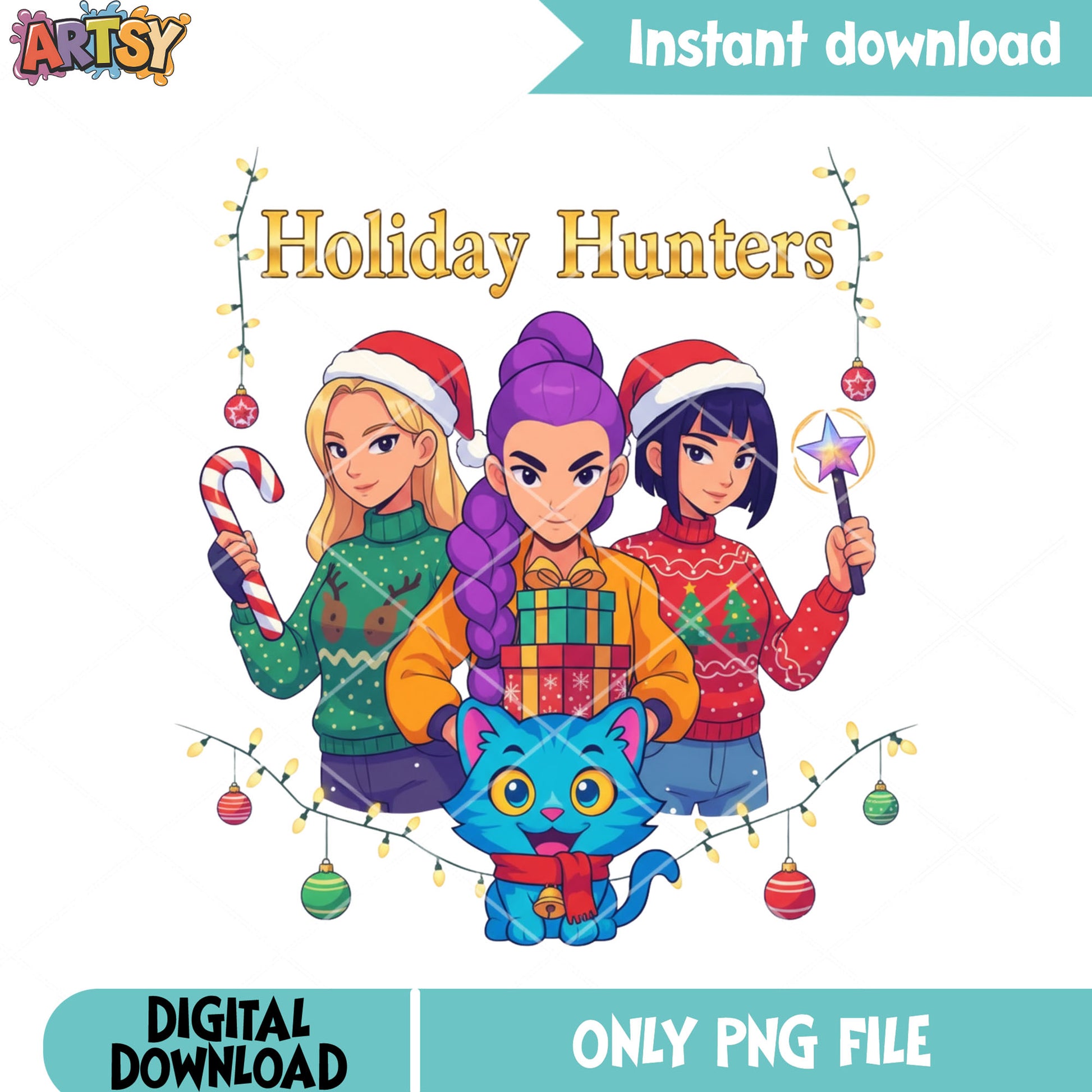 String lights christmas png, christmas gifts​ png, huntrix png