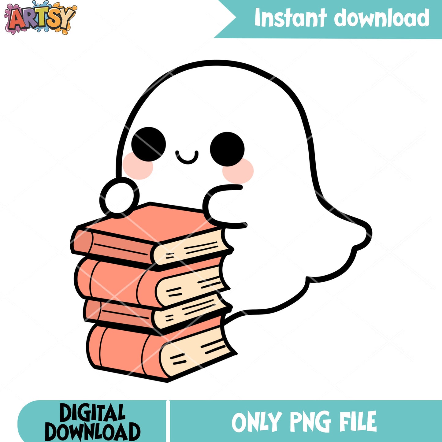 Study four  books png, ghost costume png, halloween scary png
