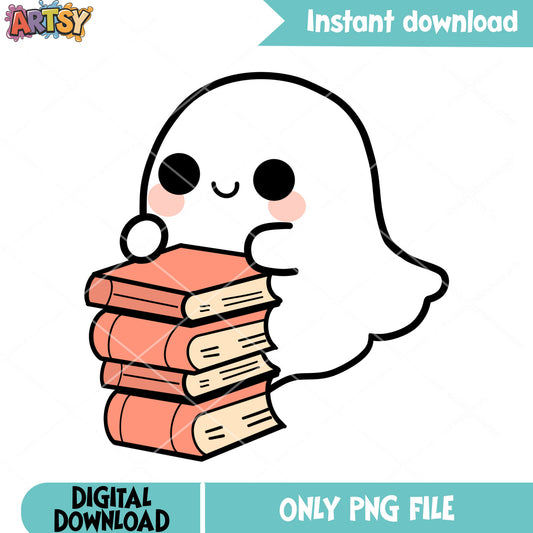Study four  books png, ghost costume png, halloween scary png